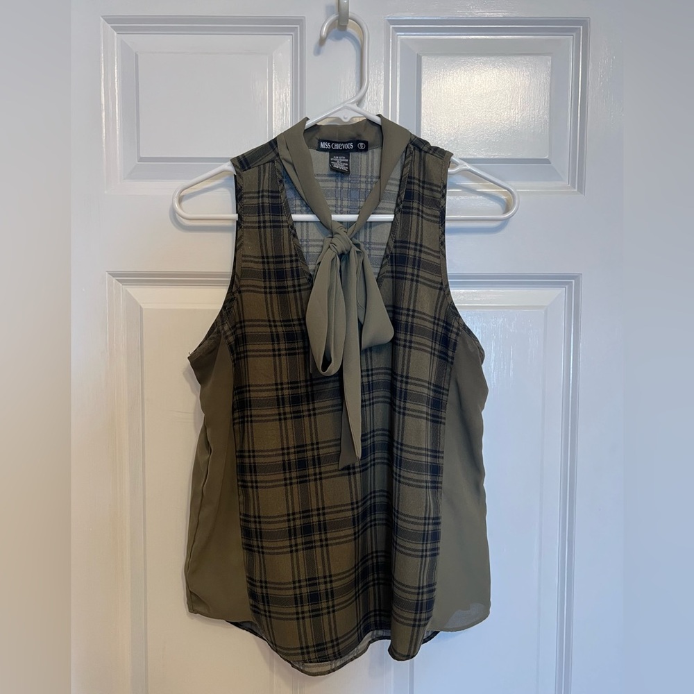 Plaid Tie Neck Georgette Shirt